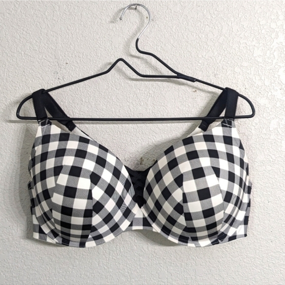 Torrid Curve 360 Back Smoothing Push-Up Plunge Bra Black White Plaid Check 42DDD - Picture 1 of 11